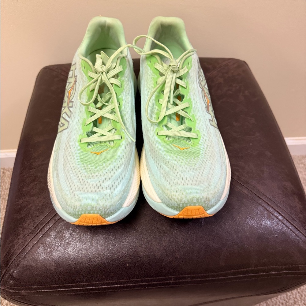 Hoka Women's Light Green and Orange Athletic Shoes